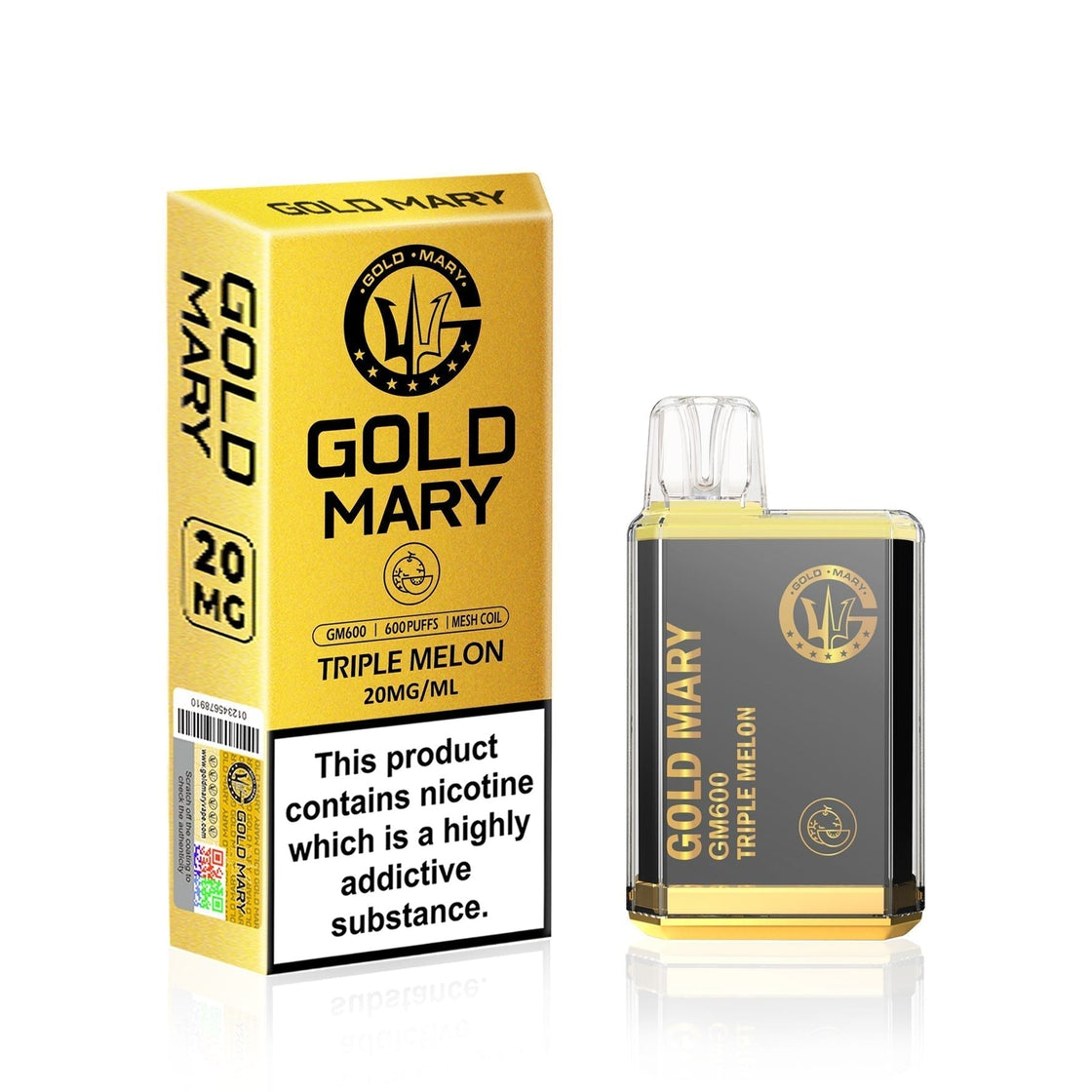 Gold Mary GM600 Disposable Vape Puff Bar Box of 10 - Triple Melon -Vapeuksupplier